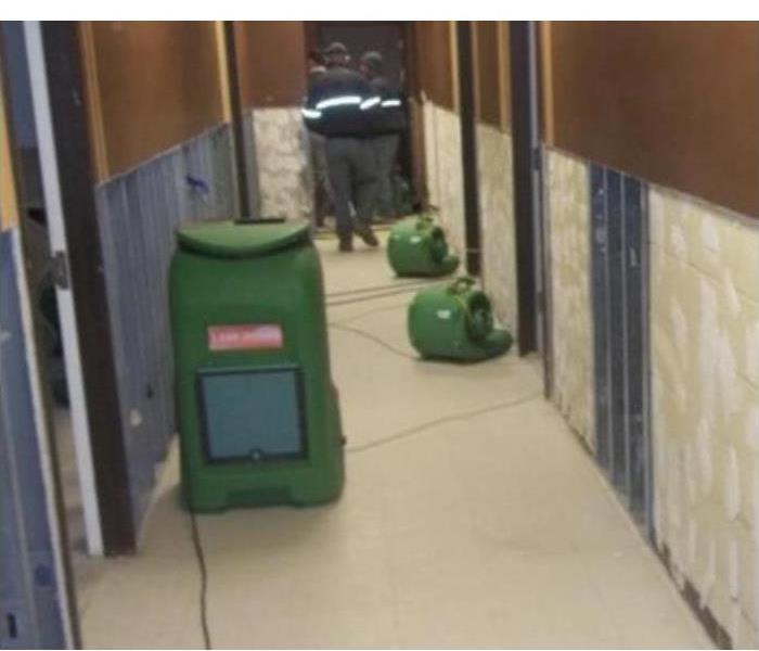 Flood cut removal due in Waynesville, NC to water damage, air equipment placed on damaged area