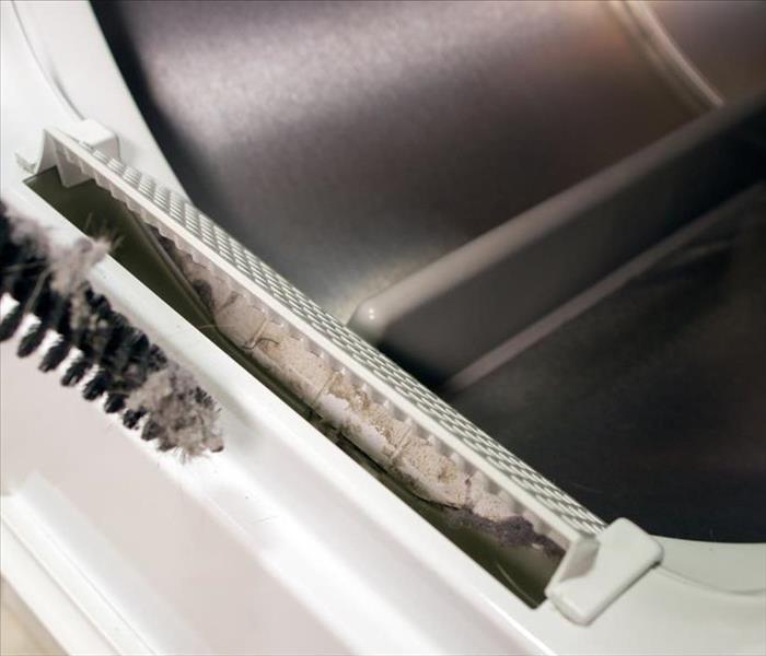 using a bristle brush to clean the lint trap on a clothes dryer