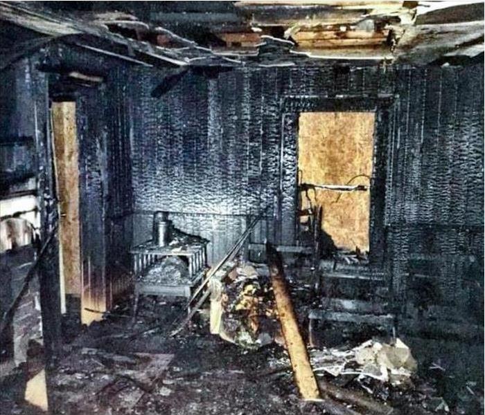 The interior of a home completely damaged by fire